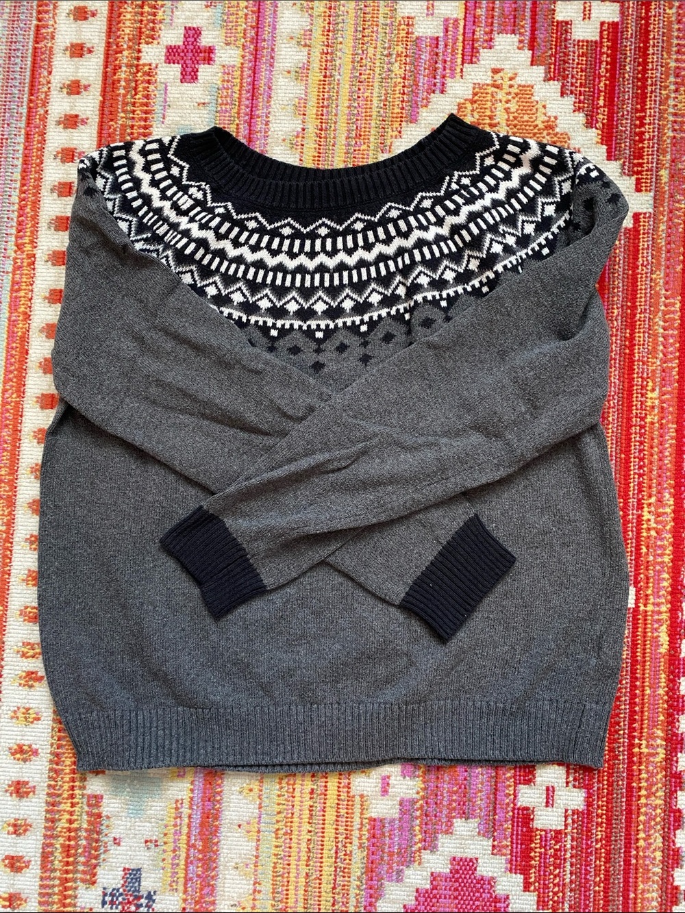 Gap Women’s Gray Fair Isle Knit Sweater - Classic Crewneck